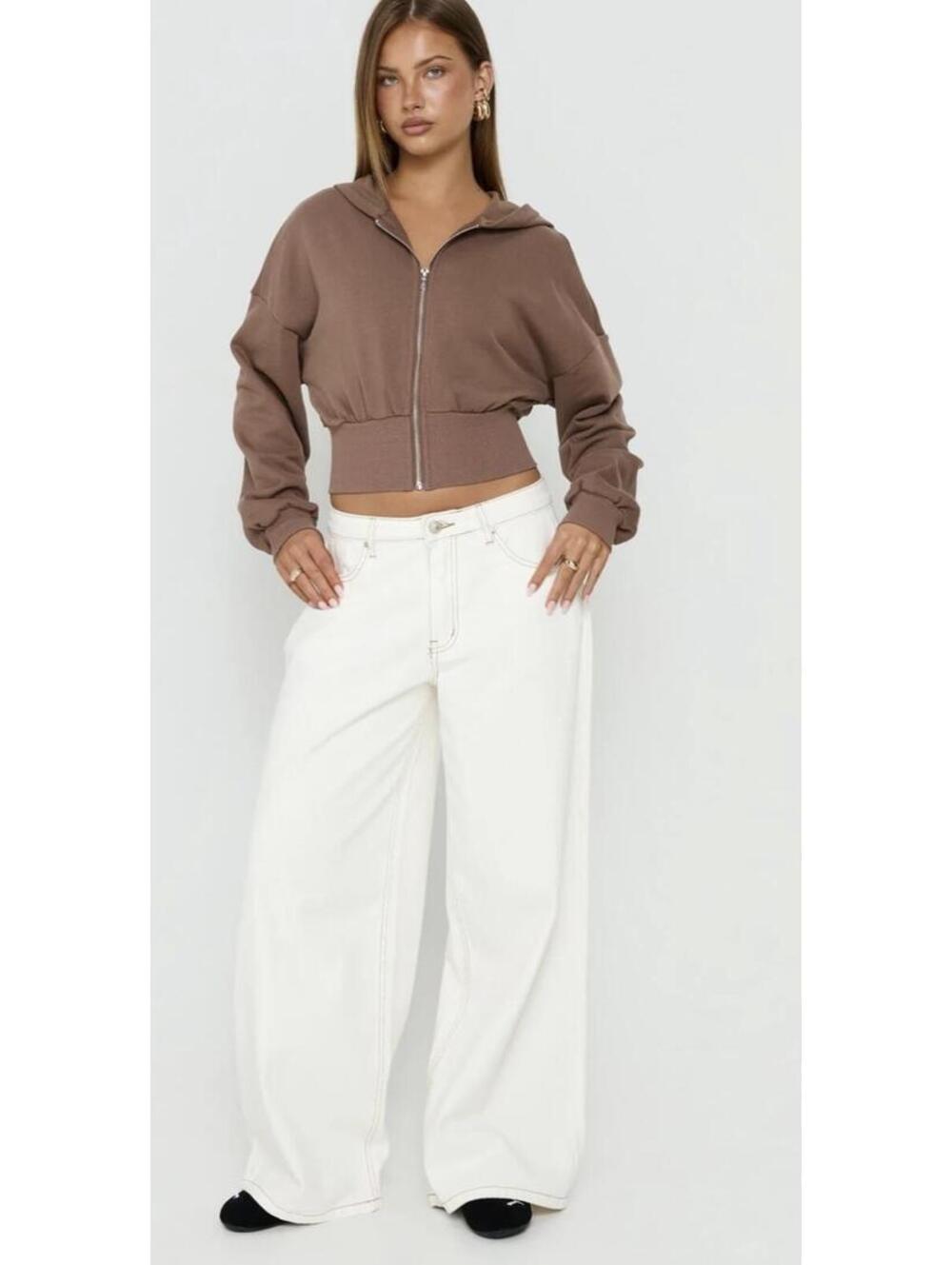 Princess Polly Naylor Mid Rise Wide Leg Jeans Cream PP-DNM NWT Wide Leg Size 6